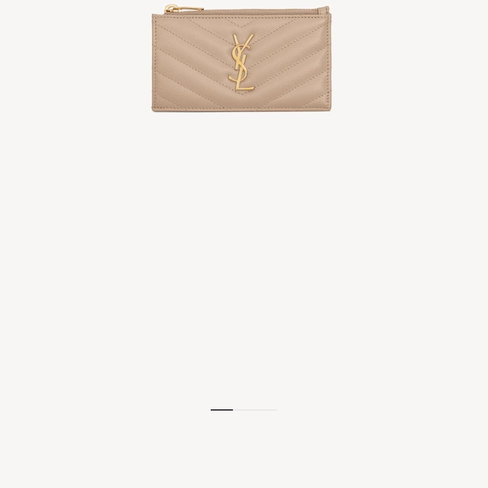 Yves Saint Laurent Taupe Card Holder with Gold Logo